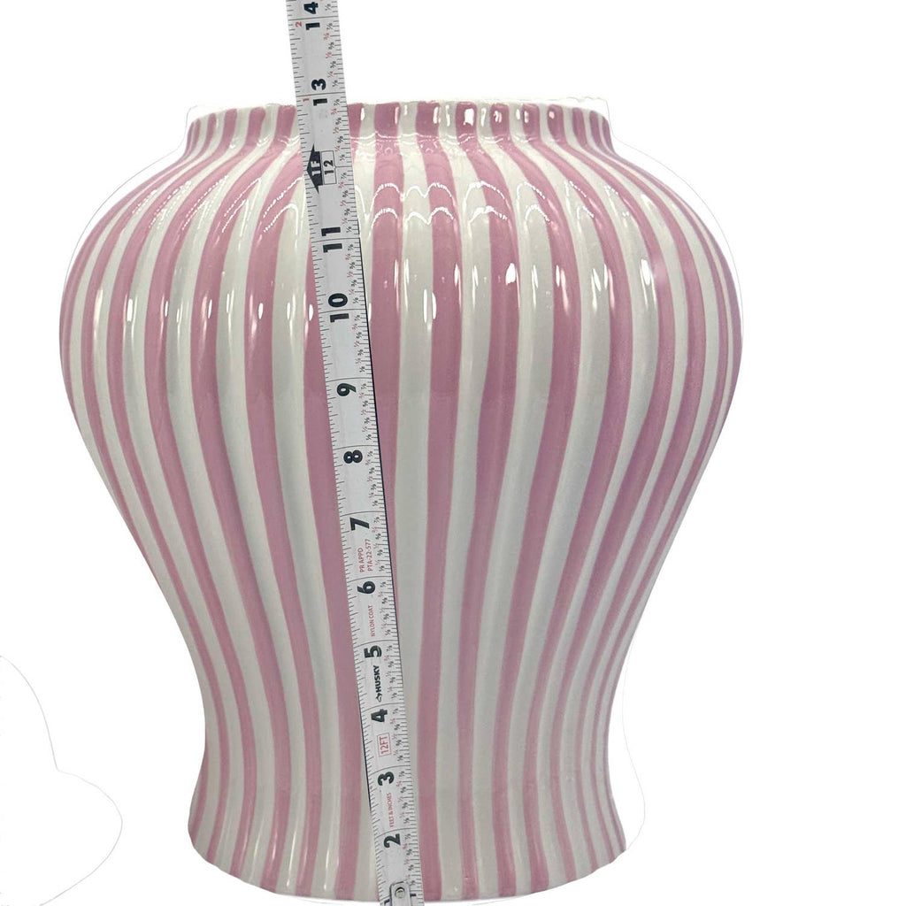 Pink & White Candy Cane Striped Ceramic Vase – 18"