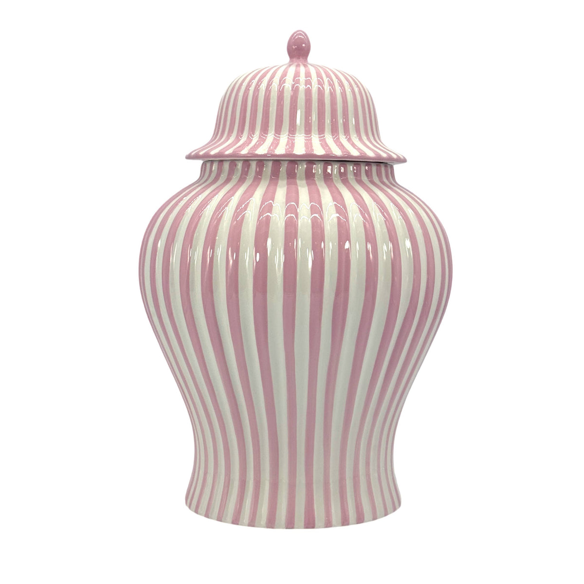 Pink & White Candy Cane Striped Ceramic Vase – 18"