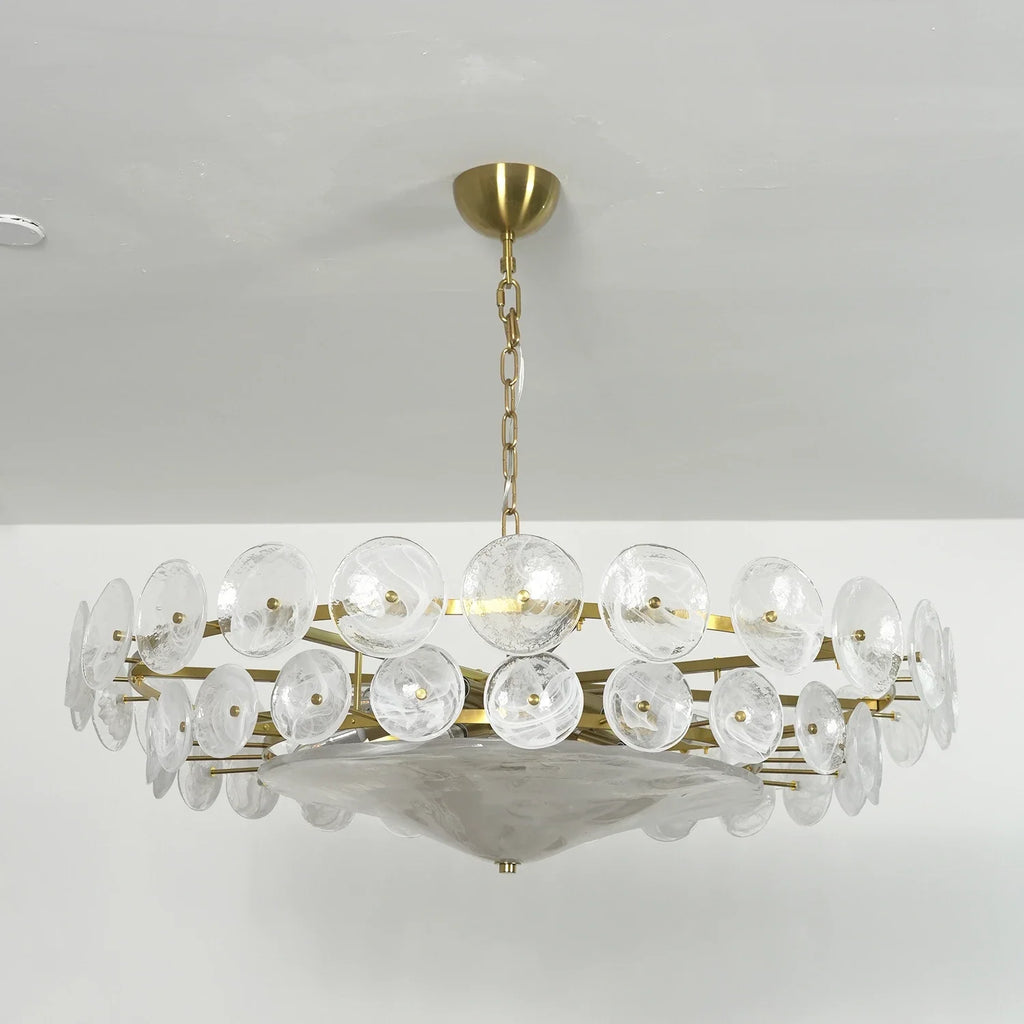 Ribbed Solaris Disc Glass Chandelier