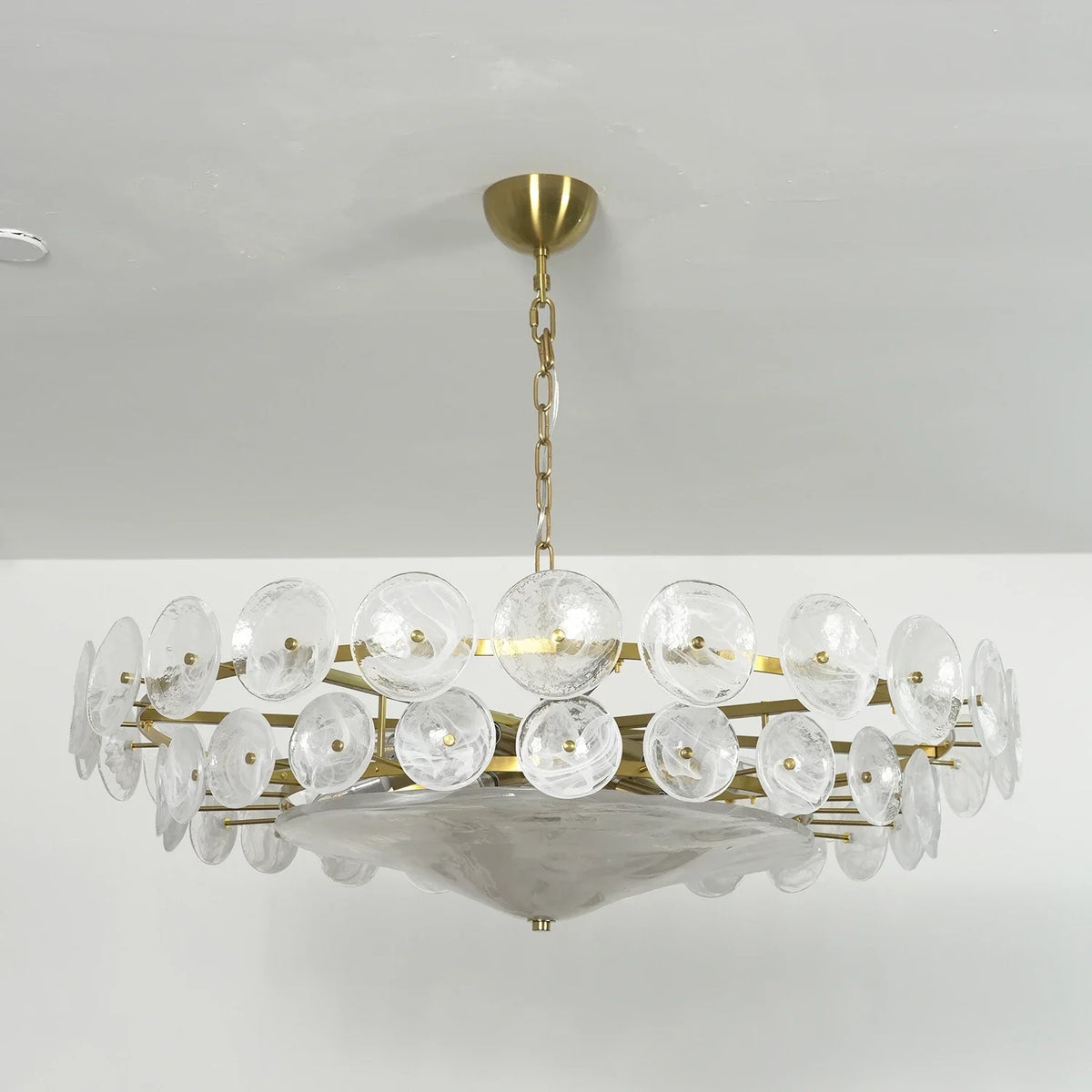 Ribbed Solaris Disc Glass Chandelier
