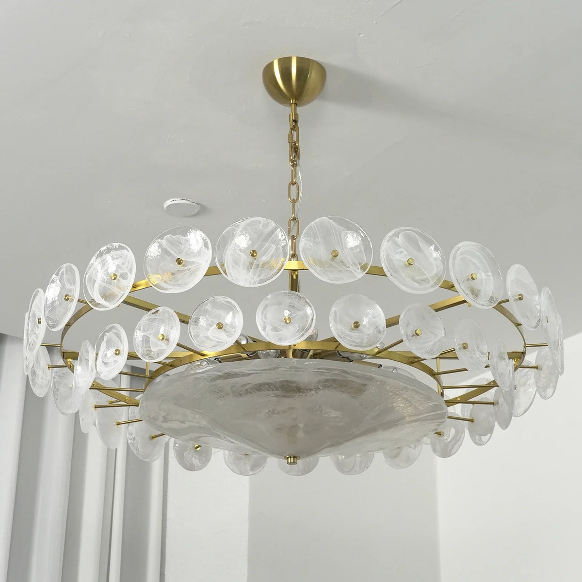 Ribbed Solaris Disc Glass Chandelier