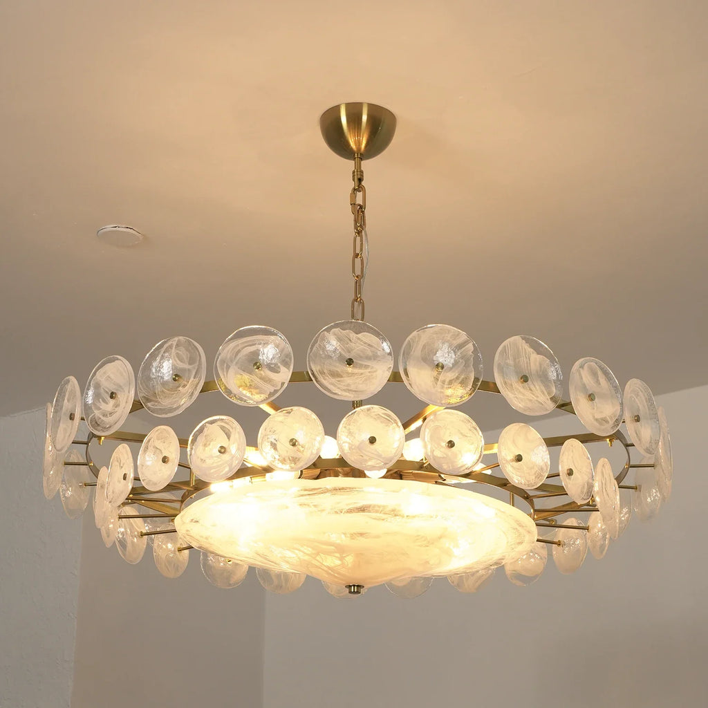 Ribbed Solaris Disc Glass Chandelier