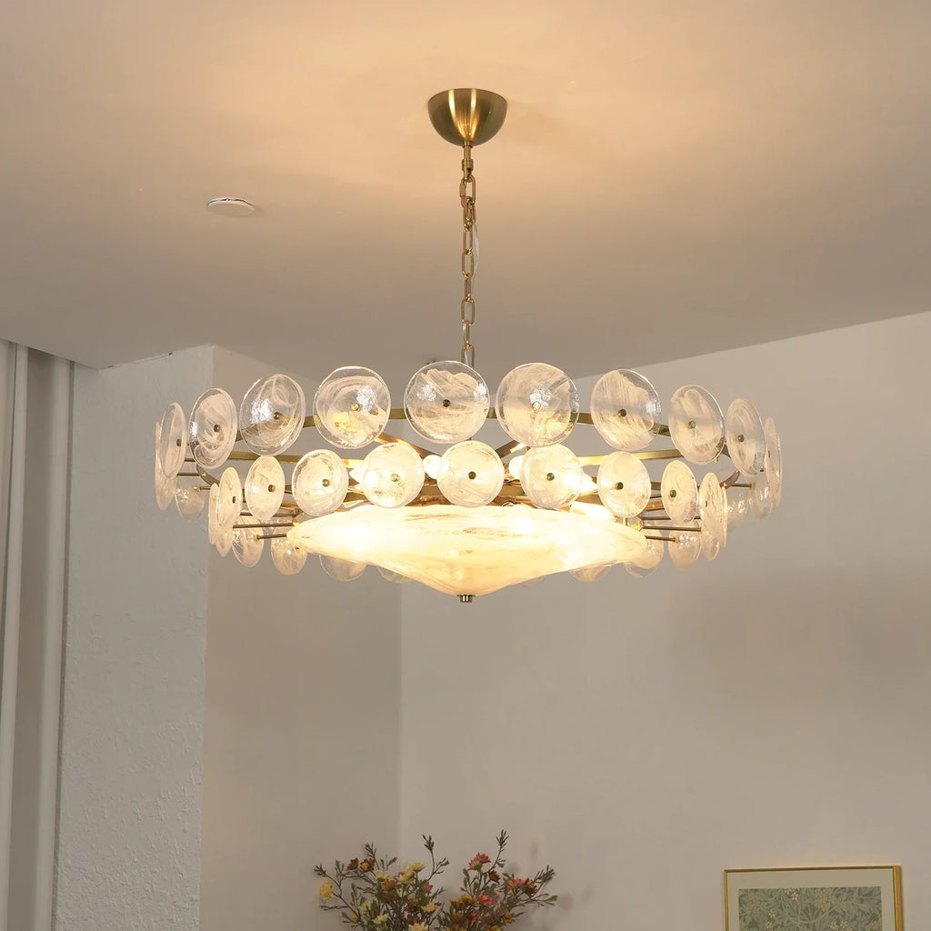 Ribbed Solaris Disc Glass Chandelier