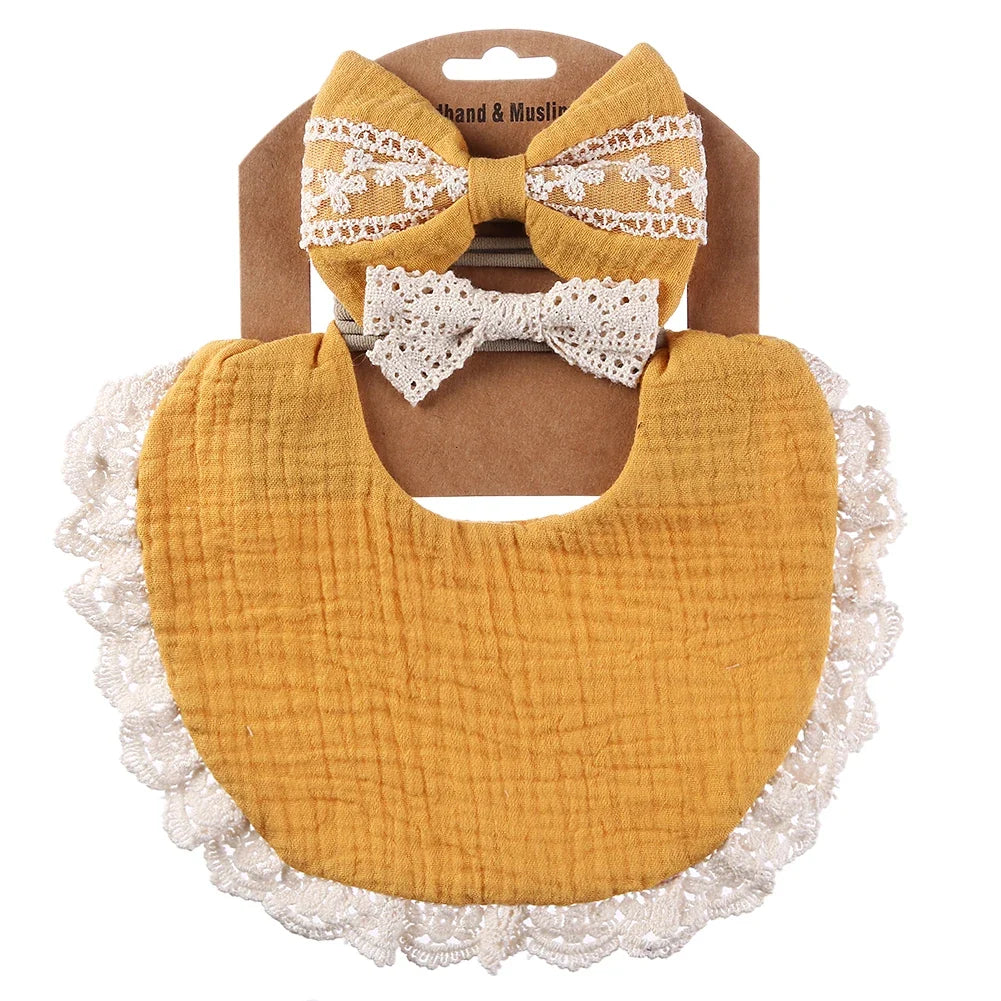 Muslin Bamboo Bibs with Tassel Lace