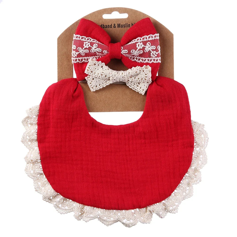 Muslin Bamboo Bibs with Tassel Lace