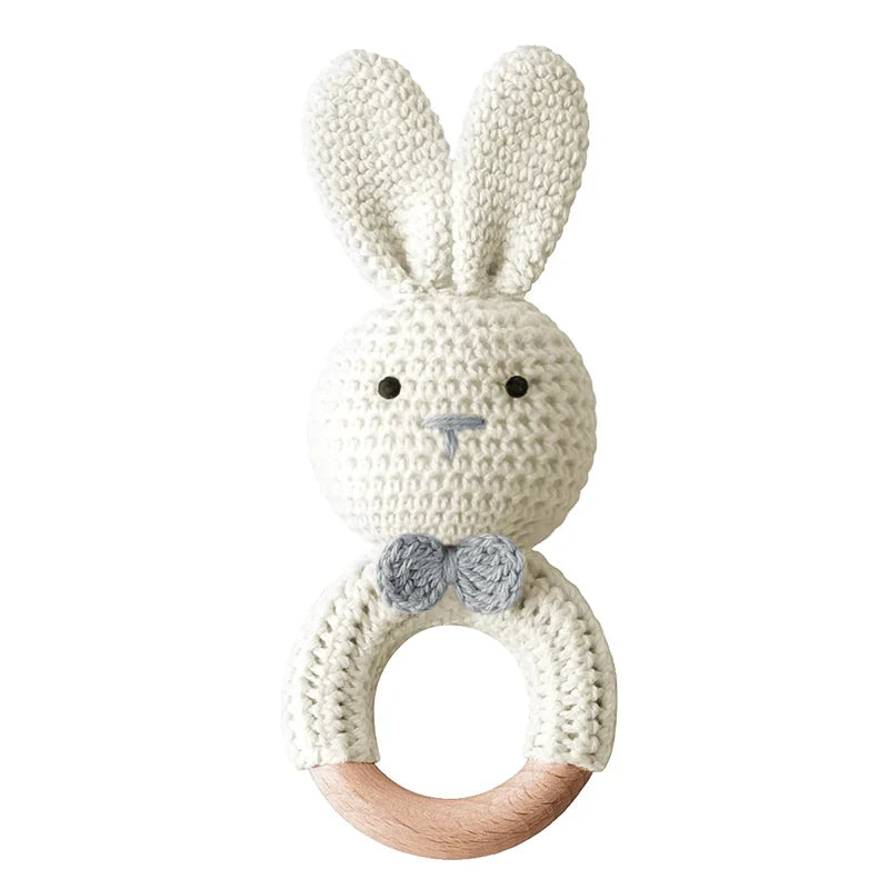 TYRY.HU Baby Small Rabbit Wooden Rattle & Teether - Mobile Pram Crib Ring, DIY Crochet Rattle Soother Bracelet | BPA-Free