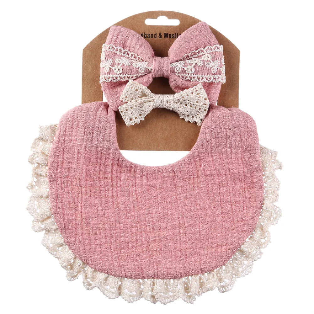 Muslin Bamboo Bibs with Tassel Lace