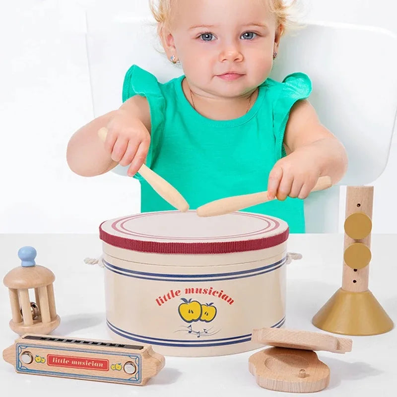 Wooden Xylophone Drum Set for Toddlers – Montessori Baby Musical Instruments, Drum Set Percussion Toys, Ideal for Early Learning and Development.