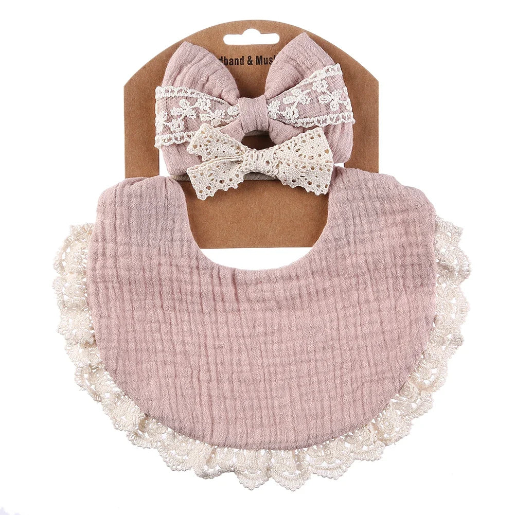 Muslin Bamboo Bibs with Tassel Lace