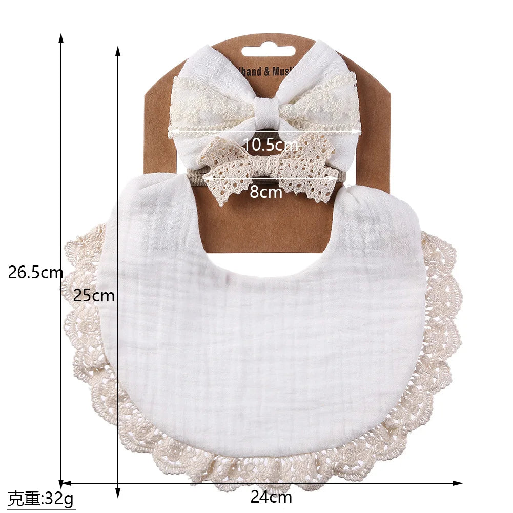 3Pcs/Set Muslin Cotton Bamboo Baby Bibs with Tassel Lace | Adjustable Feeding Drool Burp Cloths for Boys & Girls | Infant Scarf Towel Set