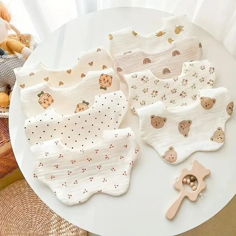3PCS Cotton Gauze Baby Feeding Bibs | Soft Petal Print Saliva Towels for Newborns & Toddlers | Summer Burp Cloths for Kids