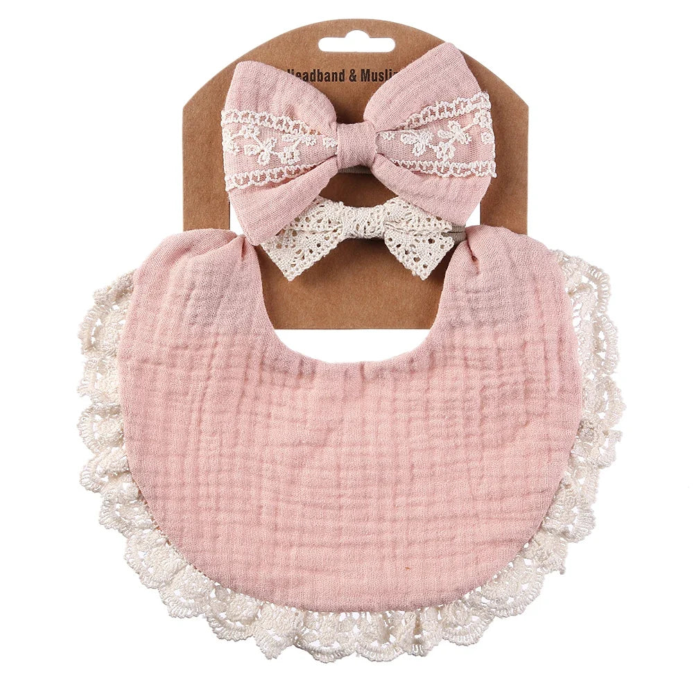 Muslin Bamboo Bibs with Tassel Lace
