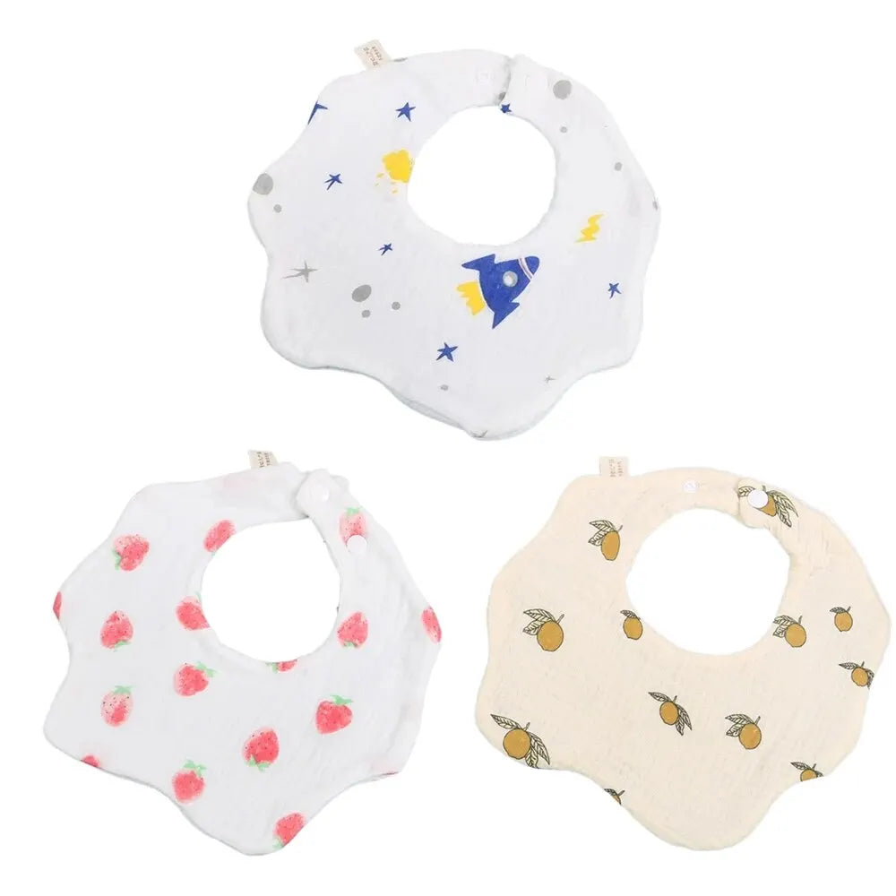 3PCS Cotton Gauze Baby Feeding Bibs | Soft Petal Print Saliva Towels for Newborns & Toddlers | Summer Burp Cloths for Kids