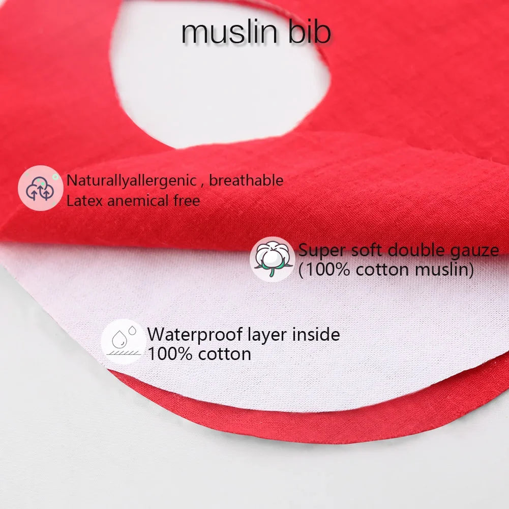 3Pcs/Set Muslin Cotton Bamboo Baby Bibs with Tassel Lace | Adjustable Feeding Drool Burp Cloths for Boys & Girls | Infant Scarf Towel Set