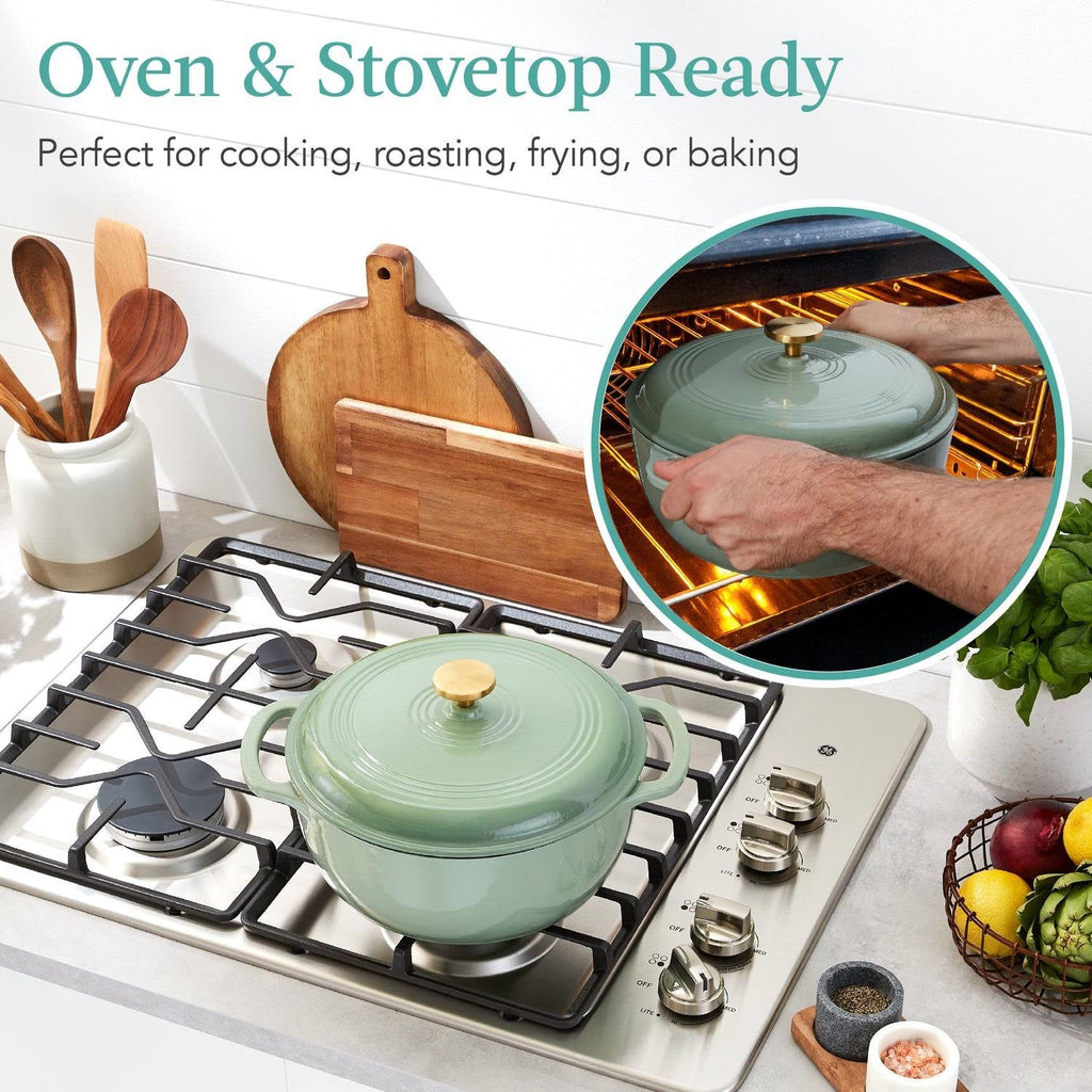 6 Quart Sage Green Enamel Cast-Iron Dutch Oven