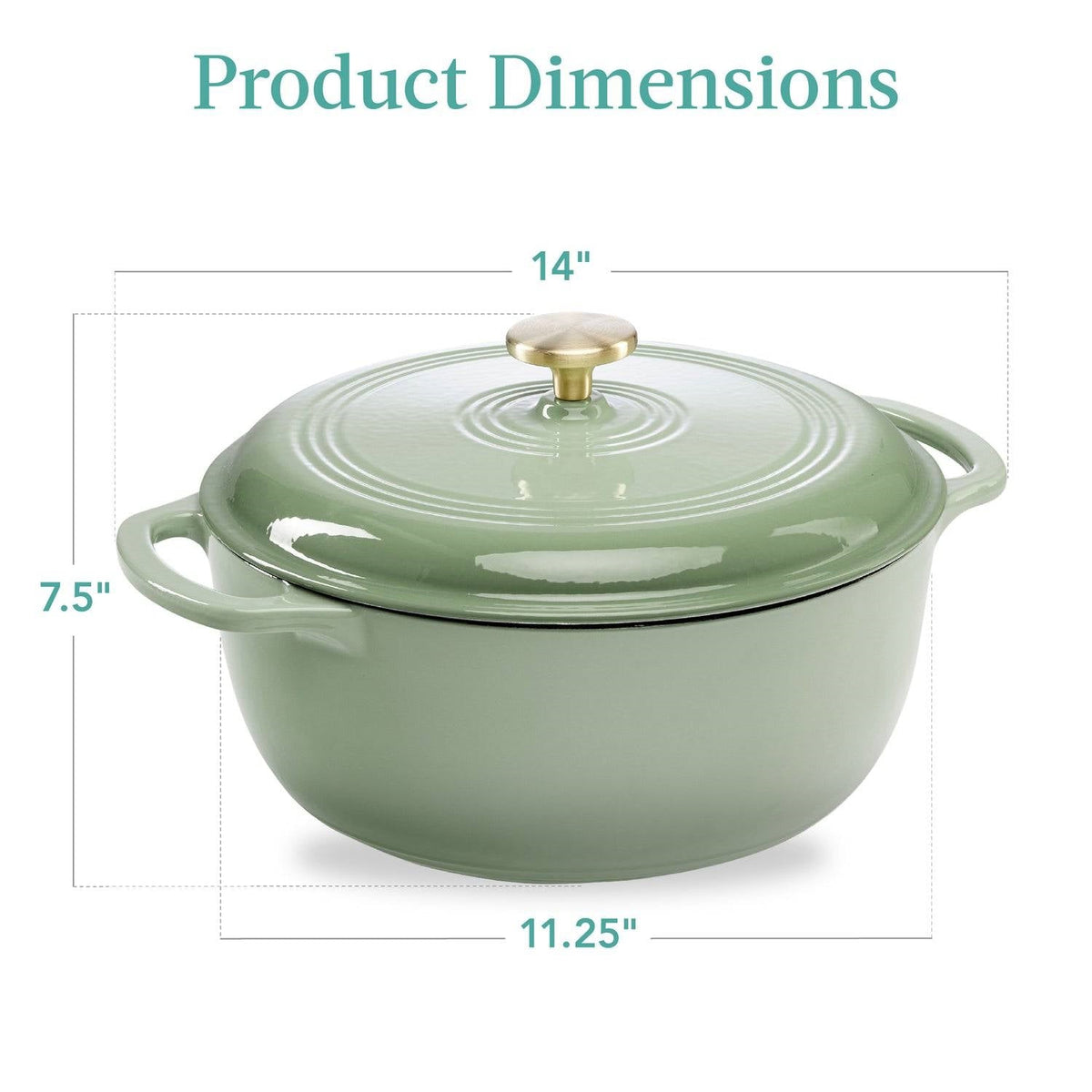 6 Quart Sage Green Enamel Cast-Iron Dutch Oven