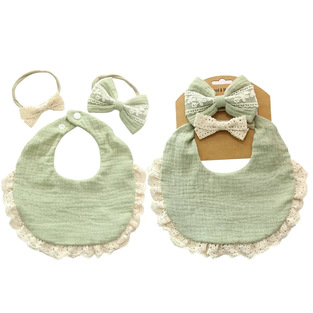 3Pcs/Set Muslin Cotton Bamboo Baby Bibs with Tassel Lace | Adjustable Feeding Drool Burp Cloths for Boys & Girls | Infant Scarf Towel Set