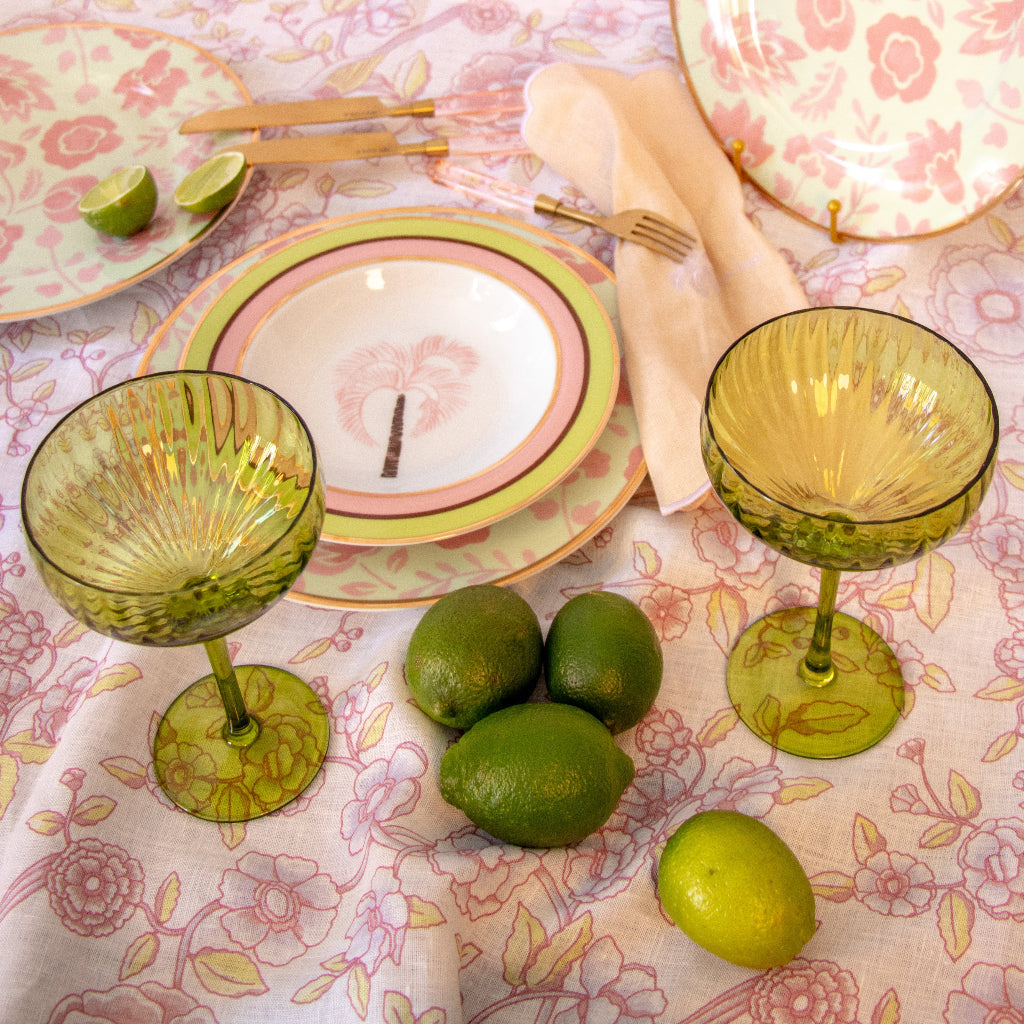Sage Ribbed Coupe Glasses – Set of 4
