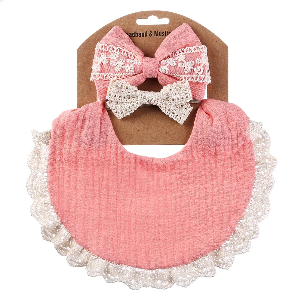 Muslin Bamboo Bibs with Tassel Lace