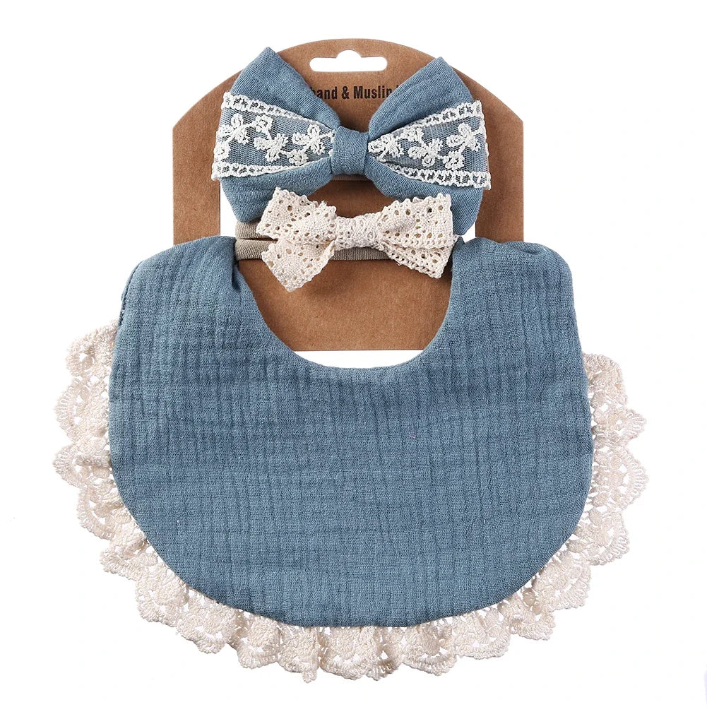 3Pcs/Set Muslin Cotton Bamboo Baby Bibs with Tassel Lace | Adjustable Feeding Drool Burp Cloths for Boys & Girls | Infant Scarf Towel Set