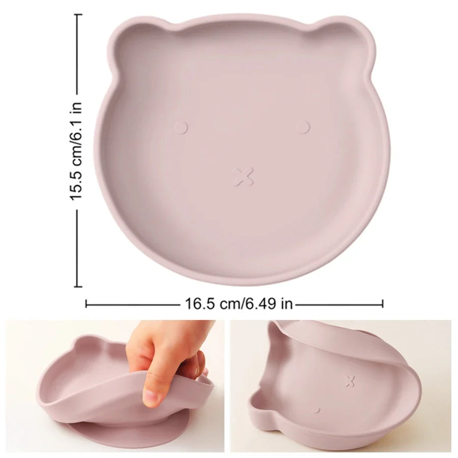 1PC Silicone Baby Suction Plate – Cartoon Bear Shape Feeding Plate for Kids, Baby Food Storage & Eating Training Tableware