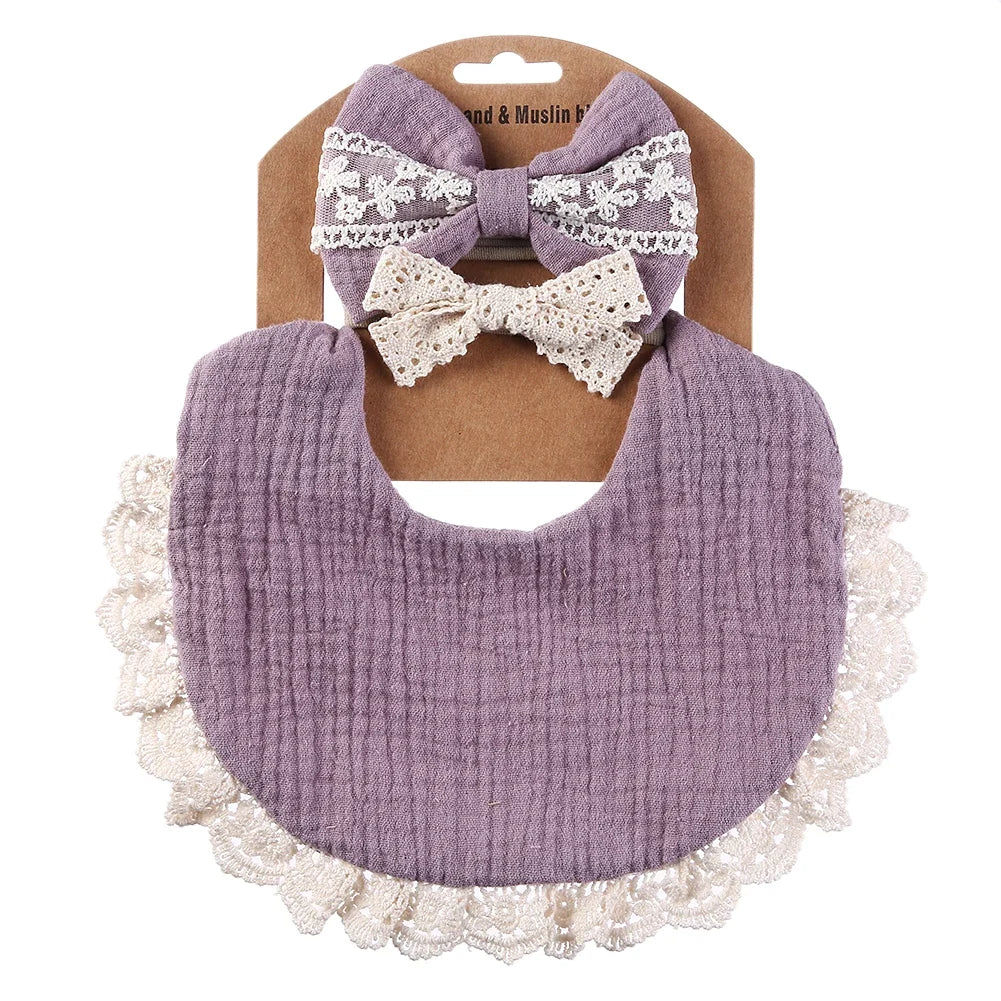 Muslin Bamboo Bibs with Tassel Lace