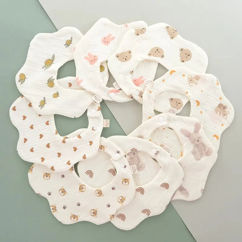 3PCS Cotton Gauze Baby Feeding Bibs | Soft Petal Print Saliva Towels for Newborns & Toddlers | Summer Burp Cloths for Kids