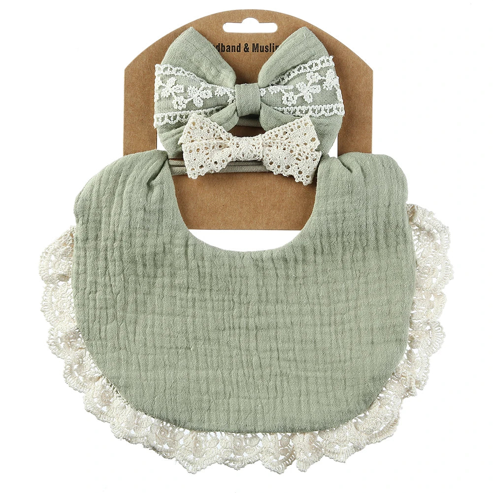 Muslin Bamboo Bibs with Tassel Lace