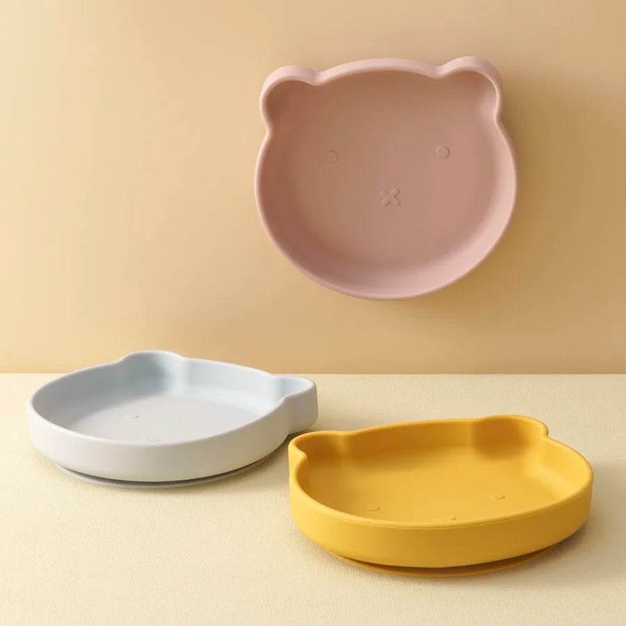 1PC Silicone Baby Suction Plate – Cartoon Bear Shape Feeding Plate for Kids, Baby Food Storage & Eating Training Tableware