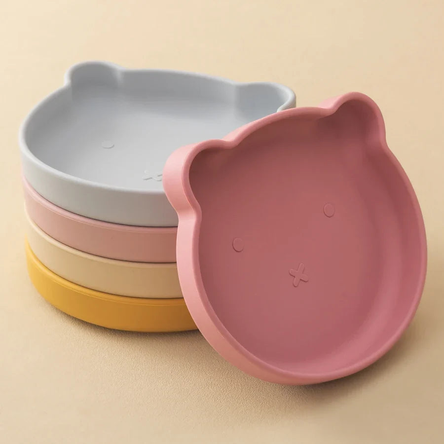 1PC Silicone Baby Suction Plate – Cartoon Bear Shape Feeding Plate for Kids, Baby Food Storage & Eating Training Tableware