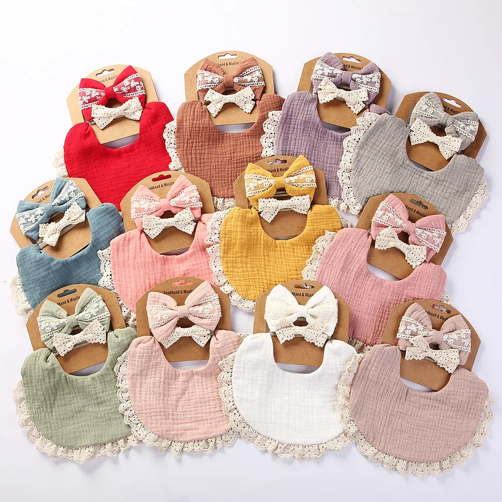 3Pcs/Set Muslin Cotton Bamboo Baby Bibs with Tassel Lace | Adjustable Feeding Drool Burp Cloths for Boys & Girls | Infant Scarf Towel Set