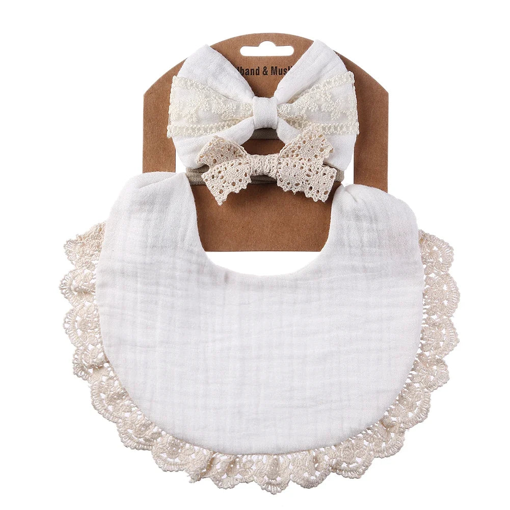 Muslin Bamboo Bibs with Tassel Lace