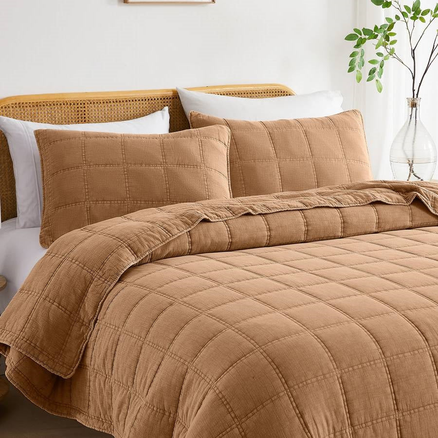 King / California King size Taupe Brown Sienna Faded Stone Washed Cotton Quilt