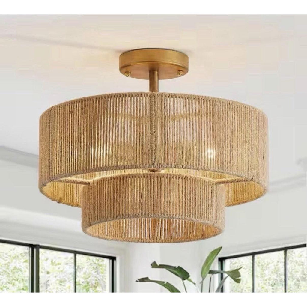 Flint Garden 15.4 in. 3-Light Bohemian Antique Gold Two-Tier Semi- Flush Mount