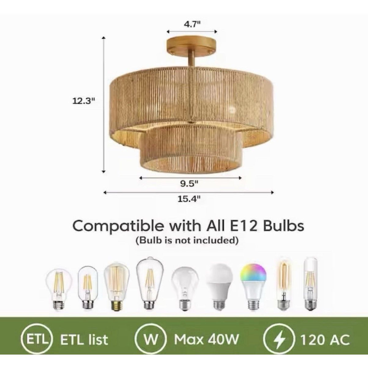 Flint Garden 15.4 in. 3-Light Bohemian Antique Gold Two-Tier Semi- Flush Mount