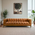 Mid-Century Cognac Vegan Leather Sofa