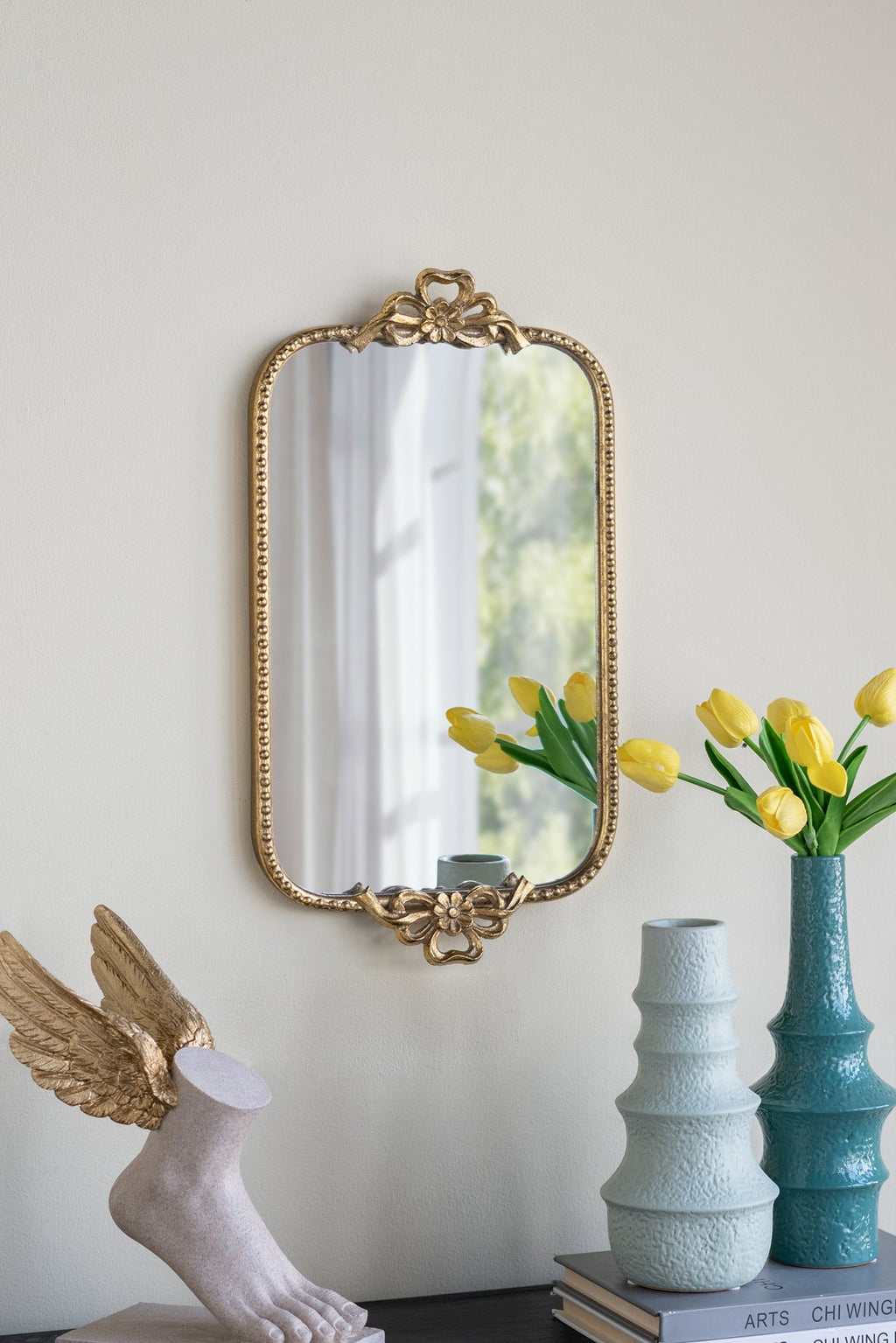 Ornate Gold Accent Tray with Mirrored Surface - Gold