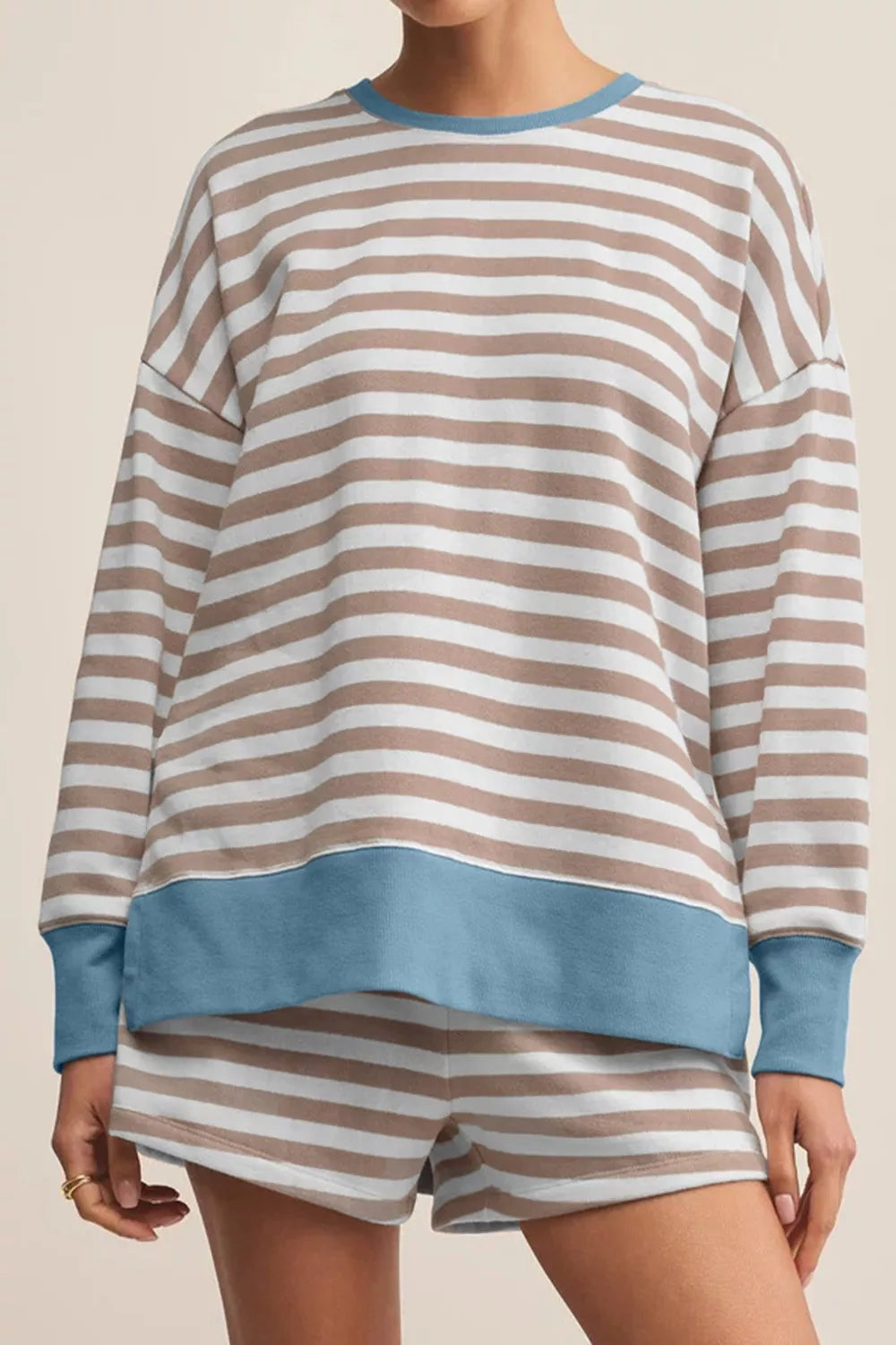 Stripe Color Oversized Top and Shorts Set