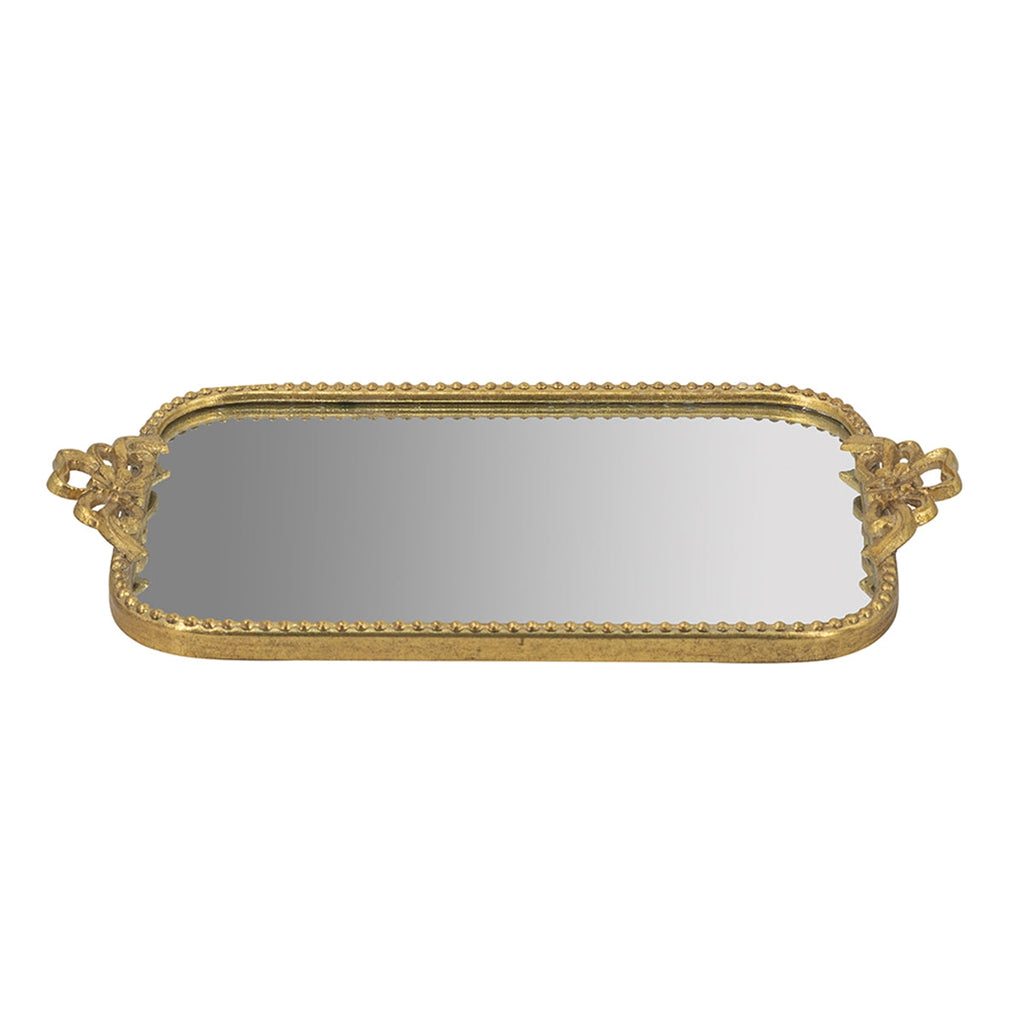 Ornate Gold Accent Tray with Mirrored Surface - Gold