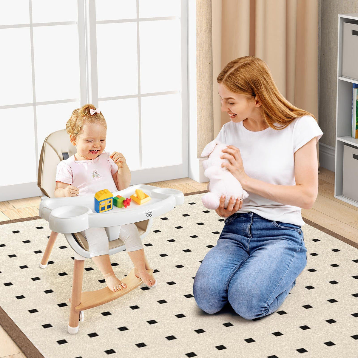 Baby High Chair with Dishwasher Safe Tray-Beige