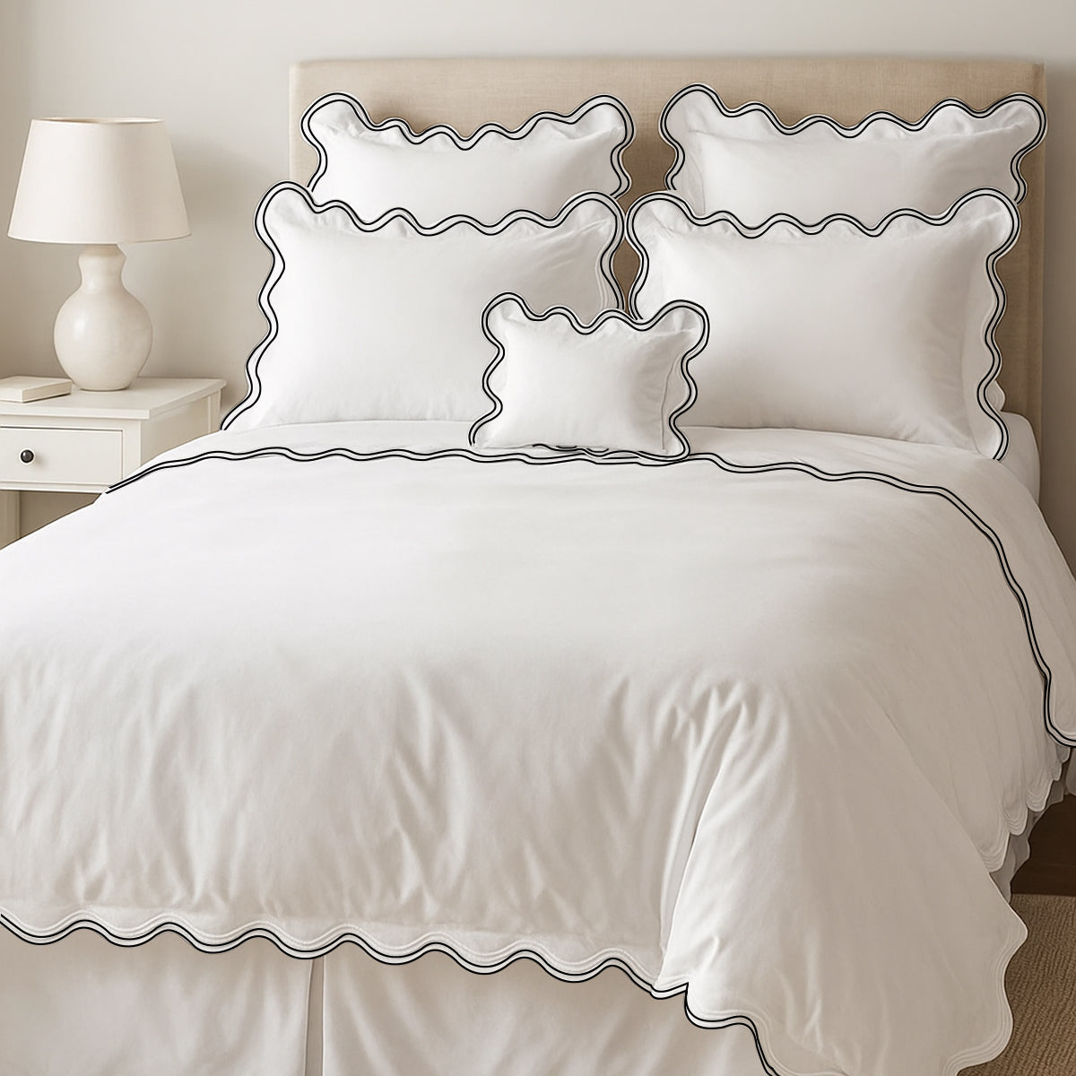 400TC Cotton Sateen Double Scalloped Duvet Cover Set