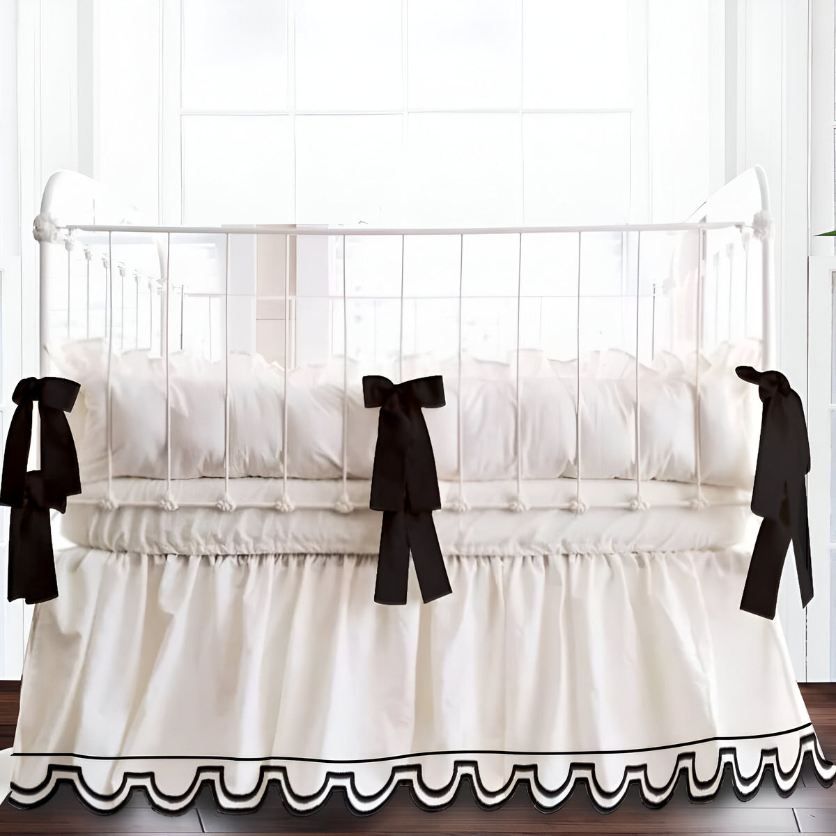 Scallop Embroidery Cotton Gathered Crib Skirt
