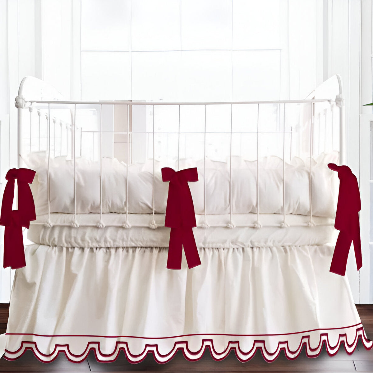 Scallop Embroidery Cotton Gathered Crib Skirt