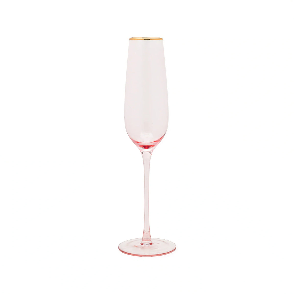 Kadra Kitchenware Pink Champagne Flute Glass with Gold Rim, 8.5 oz Case of 24