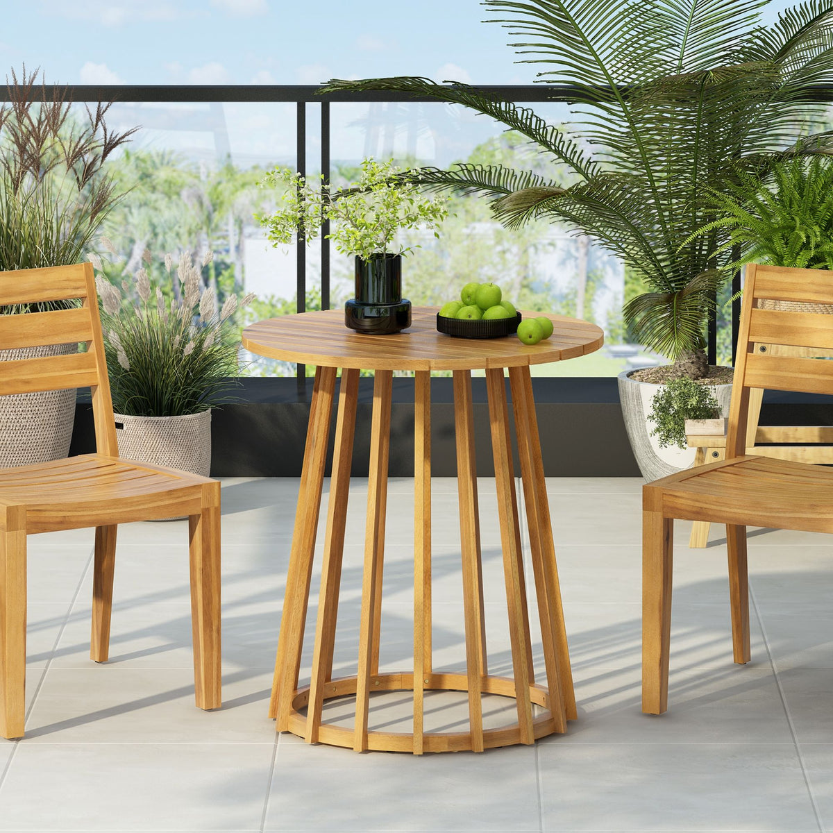 Outdoor Round Top Table - Light Brown