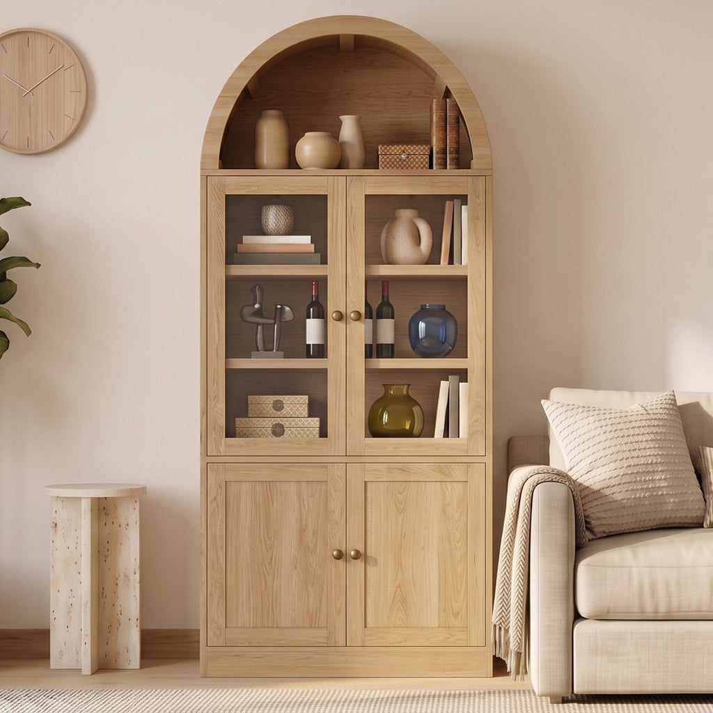 Tall Arched Storage Cabinet - Natural or White