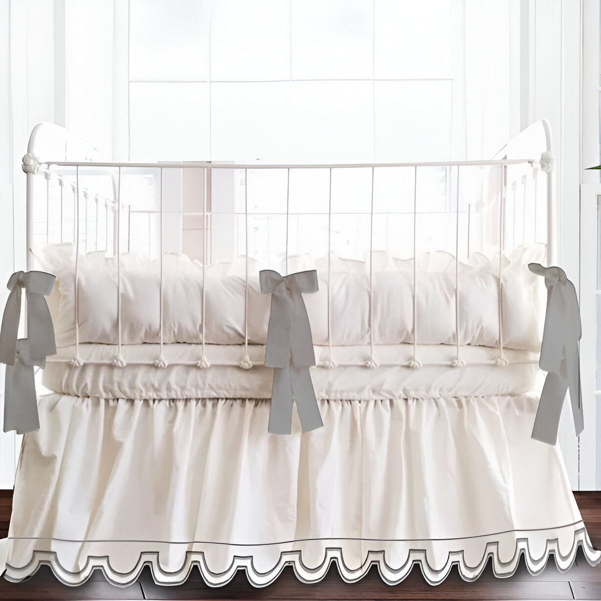 Scallop Embroidery Cotton Gathered Crib Skirt