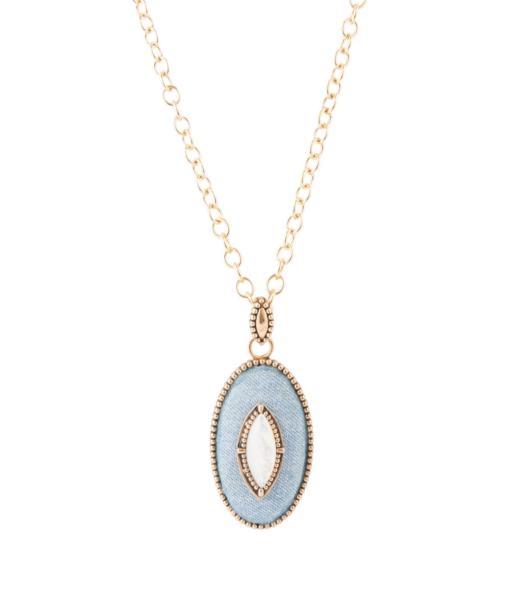 Blue Denim Mother of Pearl Necklace
