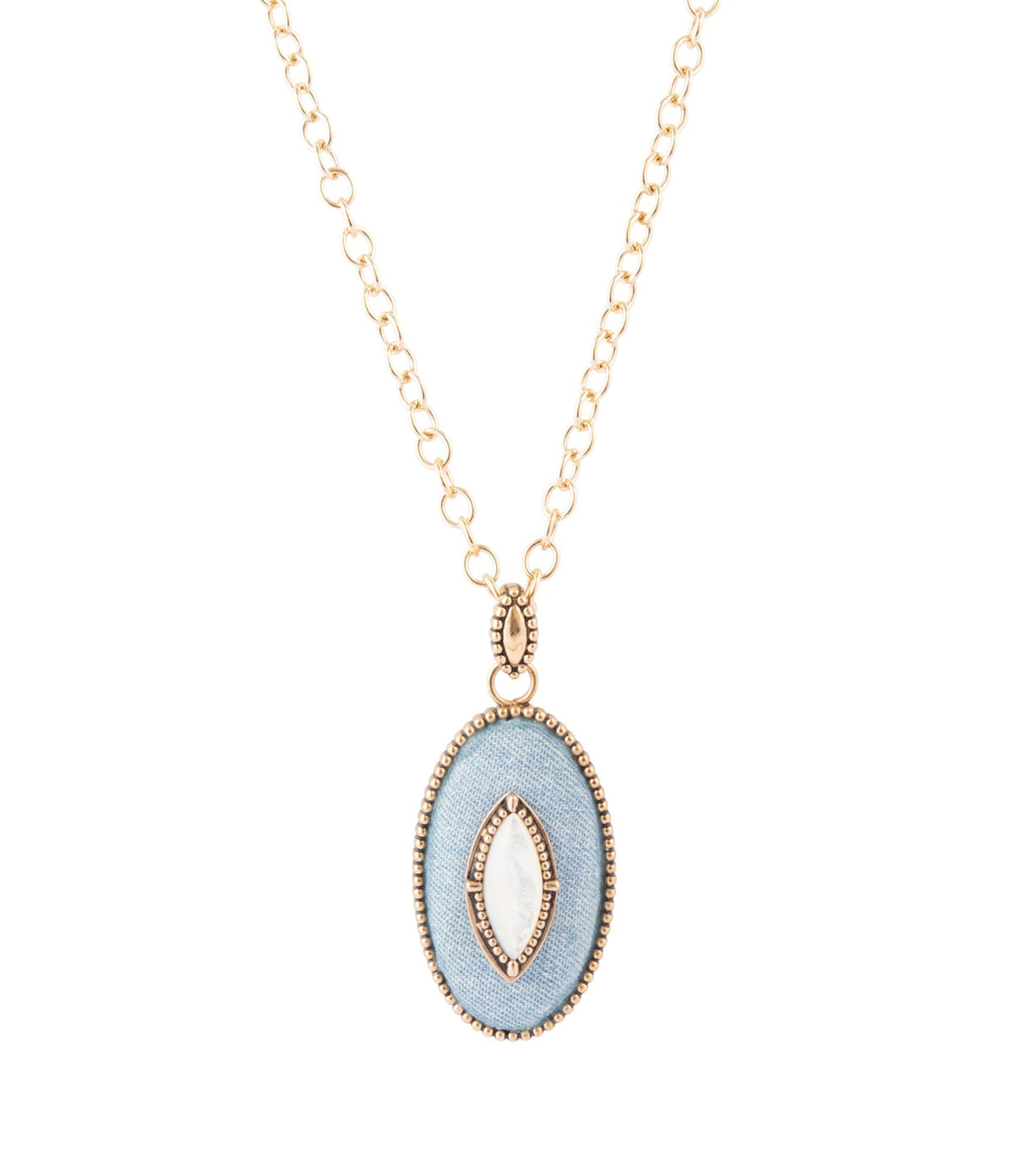 Blue Denim Mother of Pearl Necklace