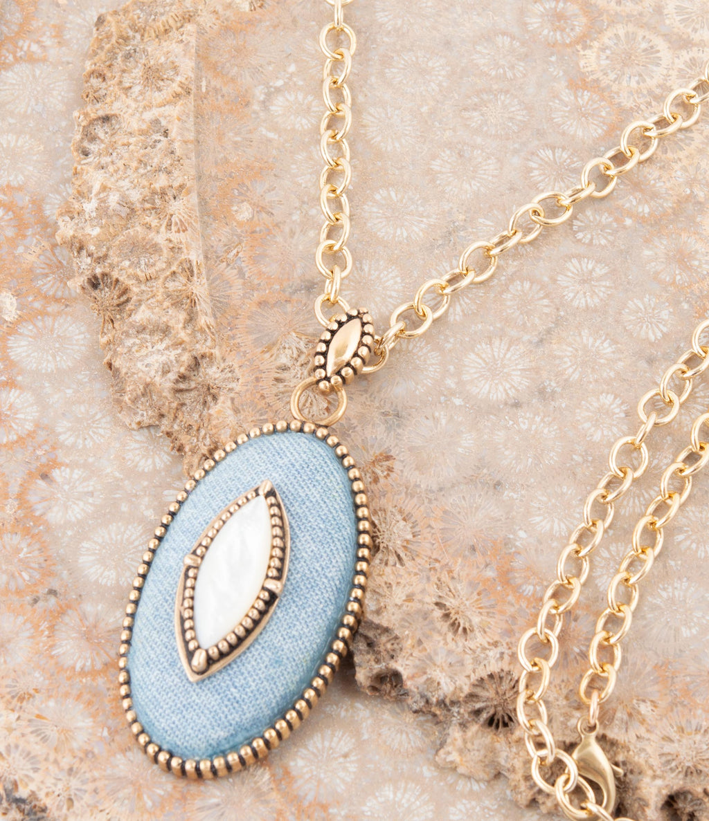 Blue Denim Mother of Pearl Necklace